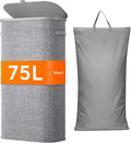 Lifewit 75L Slim Laundry Basket with Lid, Narrow Large Laundry Hamper with Plastic Handles and Removable Bag, Tall Foldable Dirty Clothes Hampers for Laundry Room, Bedroom, Bathroom, Dorm, Gray