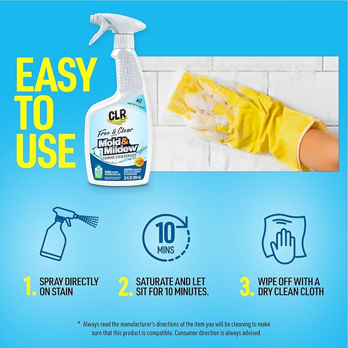 CLR Brands® Mold & Mildew Bleach-Free Free & Clear Stain Remover, No Dyes or Fragrances, 26 Oz Bottle (Pack of 1)