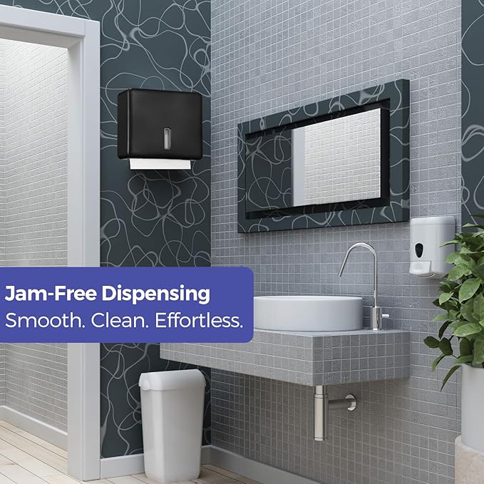 Multifold Paper Towel Dispenser Wall Mount (Black) – Large Capacity C-Fold, Trifold, and Folded Commercial Hand Towels Holder for Bathroom & Restroom – Adhesive or Screw Mounted