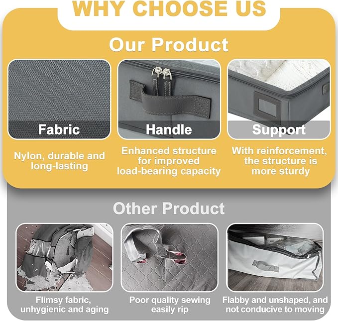4-Inch Under Bed Storage Containers (2-Pack) | Sturdy Sidewalls | Clear Cover & Label Holder | Foldable Closet Organizer | Stores Clothing/Blankets/Sweaters/Sheets