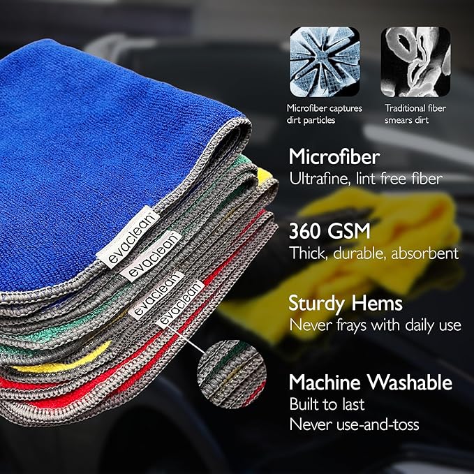 EvaClean Premium Microfiber Cleaning Cloth 16"x16" - Reusable, Washable, Non-Scratch, Microfiber Towels for Cleaning, Dusting, Polishing, High Absorbency & Durability, Yellow, 12-Pack