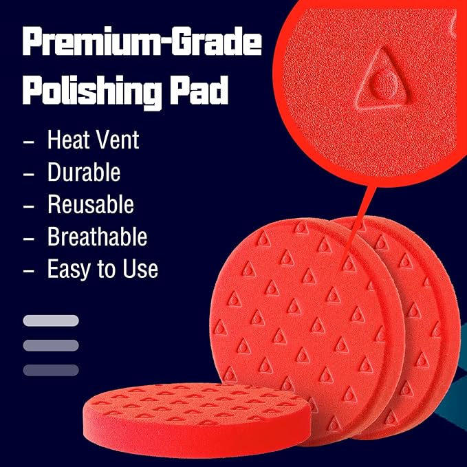 6 Inch Polishing Pad - 3Pcs Red Polishing Pad - 6.5 Inch Face for 6 Inch 150mm Backing Plate - Ultimate Compounding & Waxing Sponge Pads for Car Buffer Boat Polisher Compounding, Polishing & Waxing