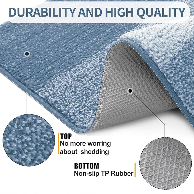 Kitinjoy Indoor Outdoor Door Mat, 30x17 Non-Slip Absorbent Dirt Trapper, Low-Profile Washable Inside Entrance Front Floor Mat, Sturdy Soft Entry Doormats for Entryway, Light Blue
