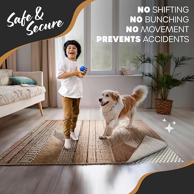 Nevlers 2 x 10 Ft Non Slip Rug Pad | Open Weave PVC Anti Skid Rug Gripper for Hardwood Floors & Other Surfaces | Non-Slip Pads for Under Rugs | Under Carpet Non Slip Pad | Customizable Carpet Gripper