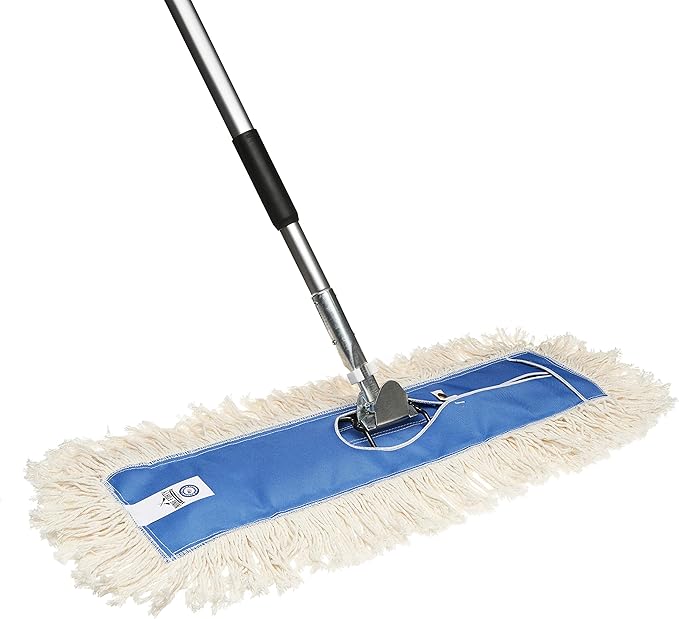 Nine Forty 18" Premium Cotton Dust Mop Kit - Heavy Duty Mop Head with Handle for Industrial, Commercial, and Residential Cleaning - Dry Floor Duster for Hardwood Surfaces - White