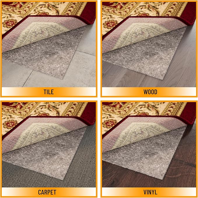 Ottomanson 5' x 8' Non-Slip Rug Pad Gripper 1/4 Inch Thick Dual Surface Felt + Rubber Gripper - Safe for All Floors, Brown