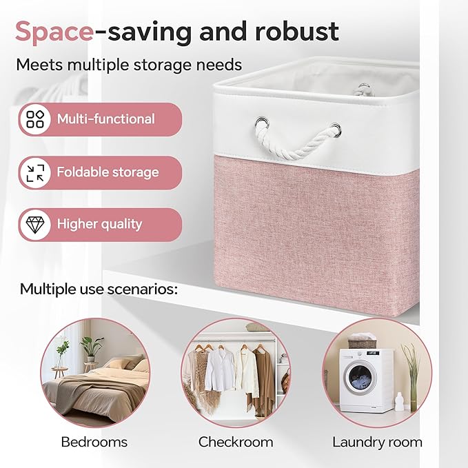 13x13 Inch Cube Storage Bins with Reinforced Bottom Cardboard, 6 Pack Large Collapsible Fabric Storage Cubes with Handles for Shelf, Closet, Toy, Laundry Organization (White&Pink)