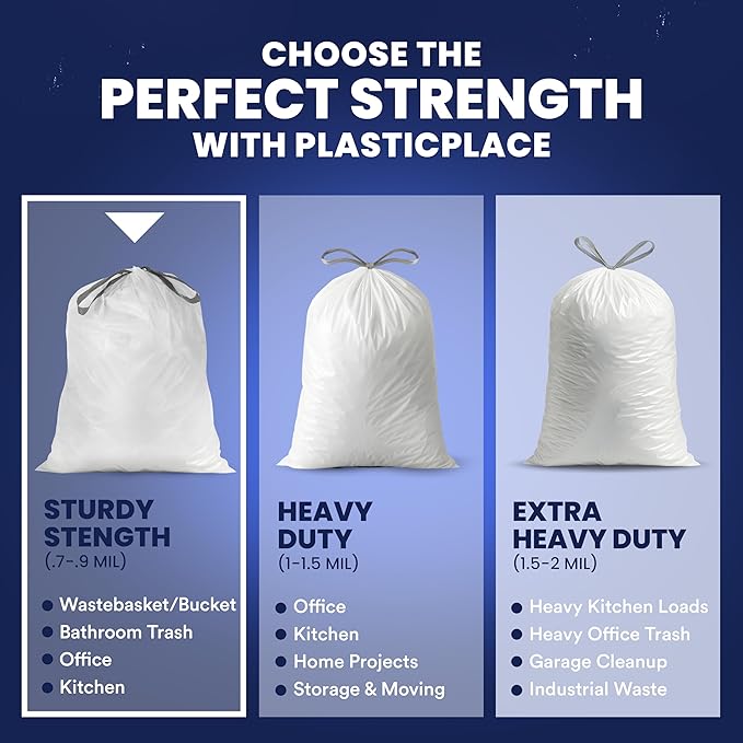 Plasticplace 4 - 6 Gallon White Drawstring Bags, 100% Prime Material, 17x20, 0.7 Mil, 200/Case