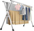 63 Inches Heavy - Duty Stainless Steel Folding Clothes Drying Rack - Indoor/Outdoor Use, Anti-Rust, 20 Windproof Hooks, Portable & Foldable (63'')