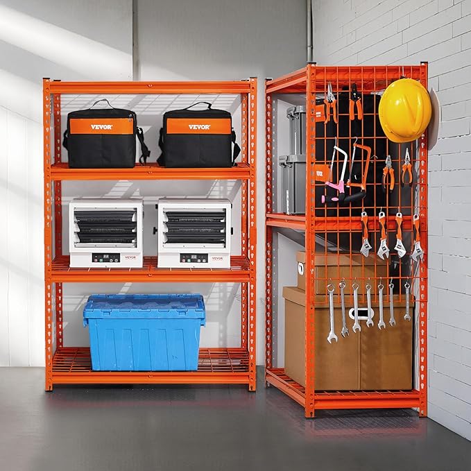 VEVOR Storage Shelves, 2400 lbs, 4 Tier Heavy Duty Garage Shelving, 20" D x 40" W x 60" H Adjustable Metal Shelves for Industrial Shelving Unit Utility Shelf, for Kitchen, Warehouse, Basement, Orange