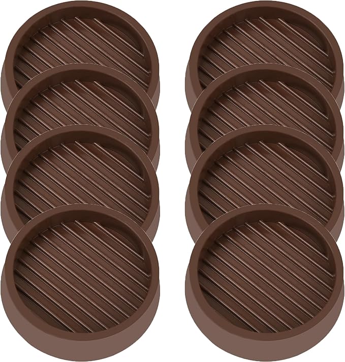 3X3 Round Rubber Caster Cups, Non Slip Furniture Pads, Anti-Slip Gripper, Anti Skid Furniture Feet, Anti Slide Floor Protector for Bed Couch Table Chair Stoppers - Brown, 8 Pack
