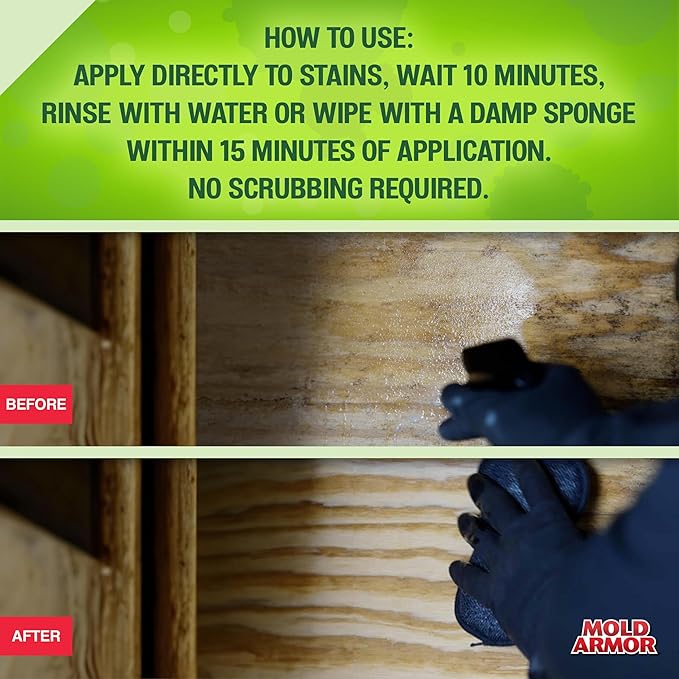 Mold Armor Professional Brand Mold Kill & Control Spray, 32 oz., Hard Surface Mold and Mildew Remover, Visible Results in Minutes, Eliminates Bacteria and Viruses
