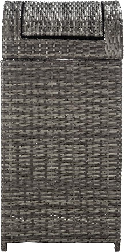 SAFAVIEH Outdoor Collection Mazeli Grey Brown Woven Swing Top Dome Lid Trash Bin (Fully Assembled) PAT7511C
