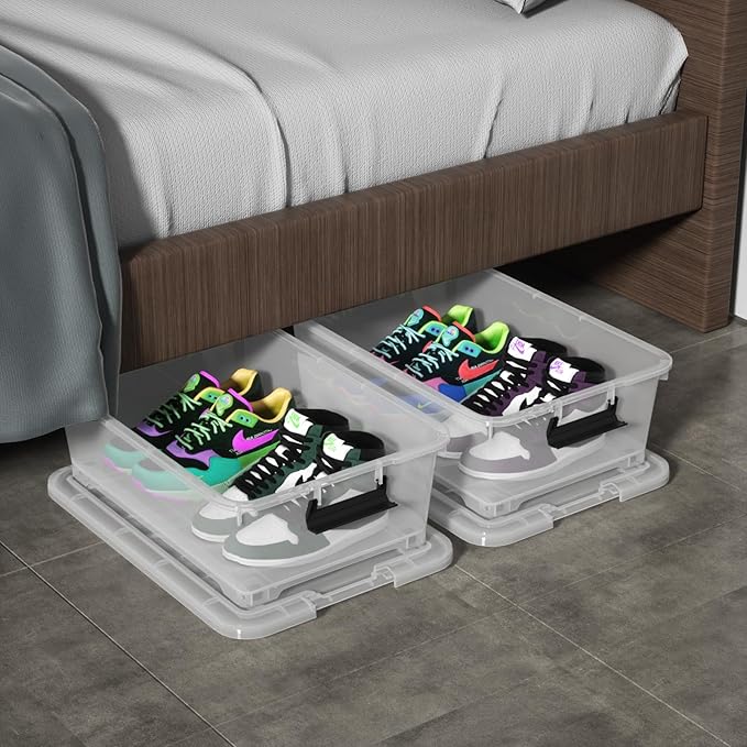 20 Quart Clear Plastic Under Bed Storage Bin, 4-Pack Plastic Storage Box with Wheels Under the Bed