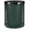 Global Industrial Outdoor Diamond Steel Trash Can with Flat Lid and Plastic Liner, 36 Gallon Capacity, Green, Thermoplastic Coating, 23-1/2" Diameter, 30" H