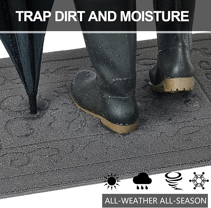 FONEYI Indoor Door Mat 32" x 40", Dirt Trapper Door Mats Non-Slip Entryway Rugs Washable, Absorbent Resist Dirt Welcome Mat, Low Profile Inside Floor Mats for Front Back Door and Entryway, Grey