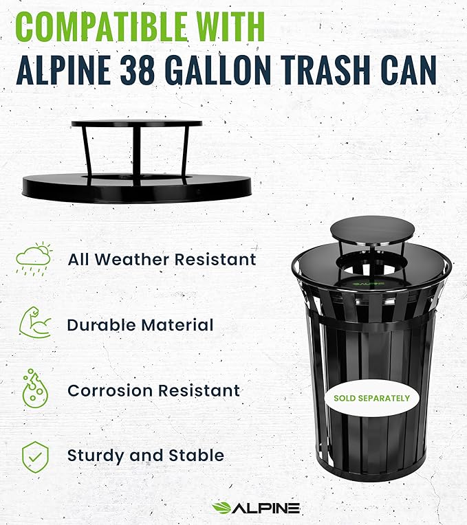 Trash can Lid for Alpine Commercial Outdoor Trash Can - Weather Resistant Round Metal Trash Can Rain Bonnet Lid