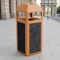 Commercial Metal Outdoor Trash Can with Lid, Lockable Outdoor Garbage Can with Nature Stone Panels, Heavy-Duty Rustproof Trash Bin with Removable Liner for Parks & Public Spaces