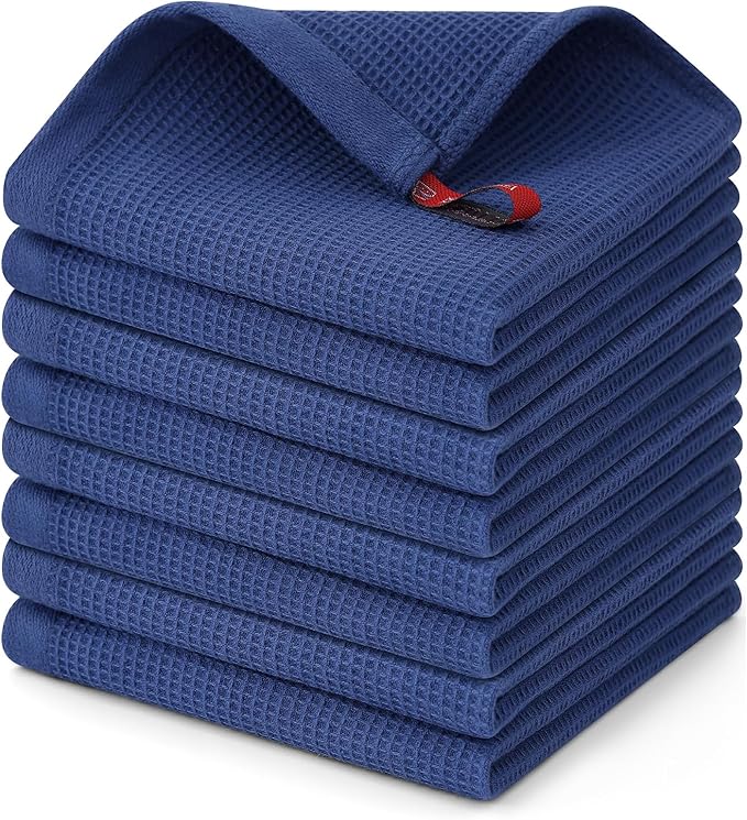 Homaxy 100% Cotton Waffle Weave Dish Cloths - 8 Pack Soft and Absorbent Dish Towels - 12 x 12 Inches Quick Dry Dish Rags - Navy Blue