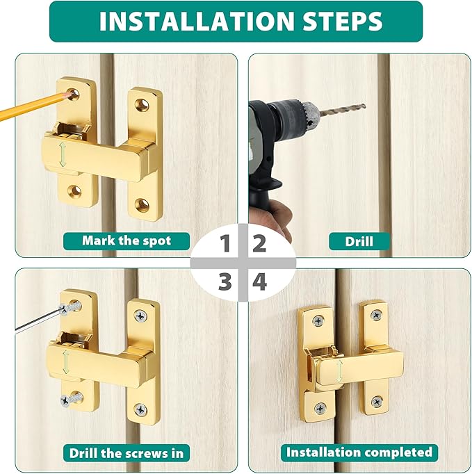90/180 Degree Flip Latch Gate Latch, Heavy Duty Black Safety Door Lock Enhanced Security Flip Latch Lock Hardware for Interior Door Front Door Barn Garden Fence Window Bathroom Cabinet