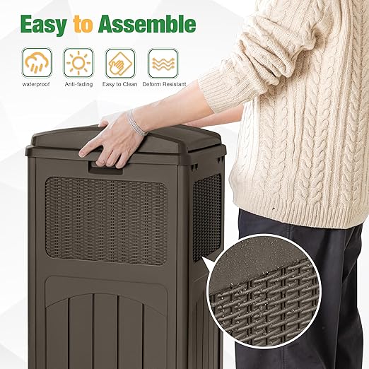 Flamaker 30 Gallon Trash Can, Resin Outdoor Garbage Can with Lid, Waterproof Hideaway Patio Waste Bins for Outside Use (Deep Brown)