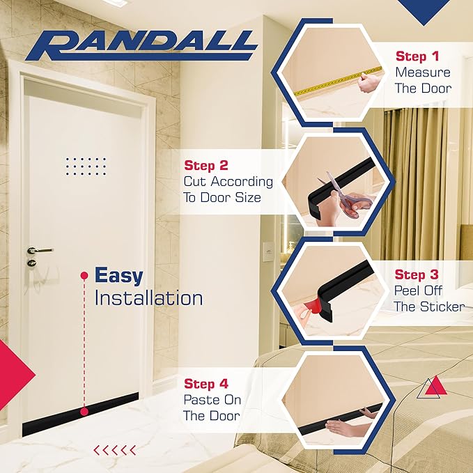 Adhesive Backed Door Draft Stopper – Silicone Under Door Sweep for Interior & Exterior Doors, Noise & Air Insulation, Self Stick Weather Stripping Door Seal, 2" W x 39" L (Black) by Randall Mfg