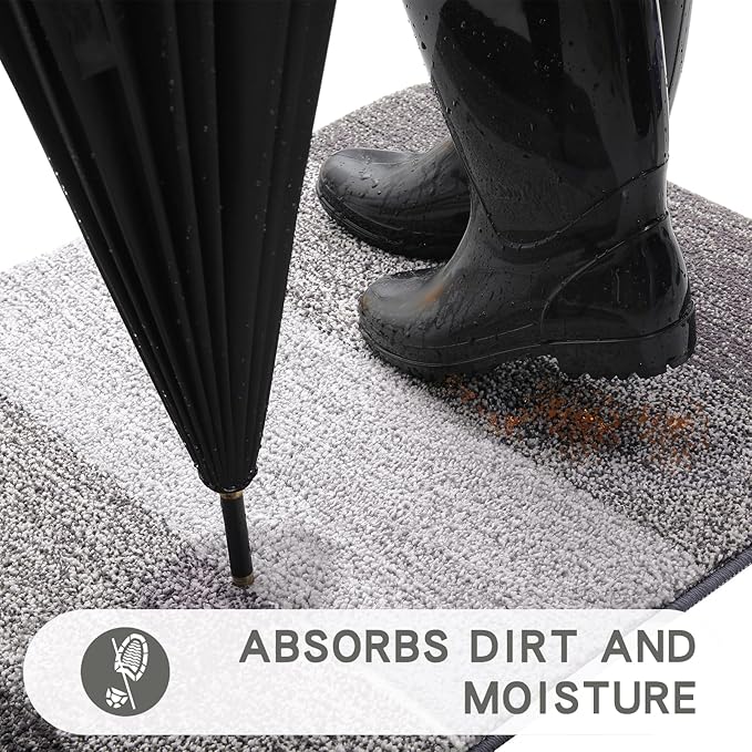 Kitinjoy Indoor Outdoor Door Mat, 59x20 Non-Slip Absorbent Dirt Trapper, Low-Profile Washable Inside Entrance Front Floor Mat, Sturdy Soft Entry Doormats for Entryway, Light Grey