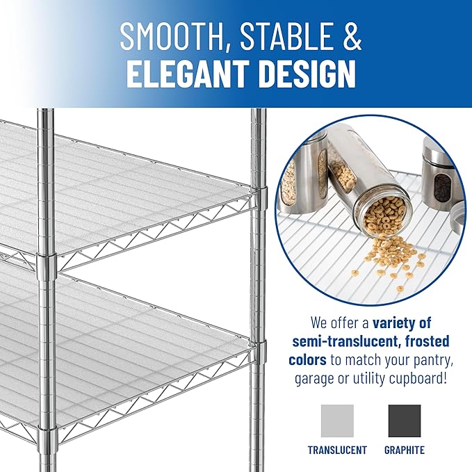 Shelf Liners for Wire Shelf System: Set of 5 in Graphite: 13.4 x 23.2 inch: Plastic Wire Shelving Shelf Mats