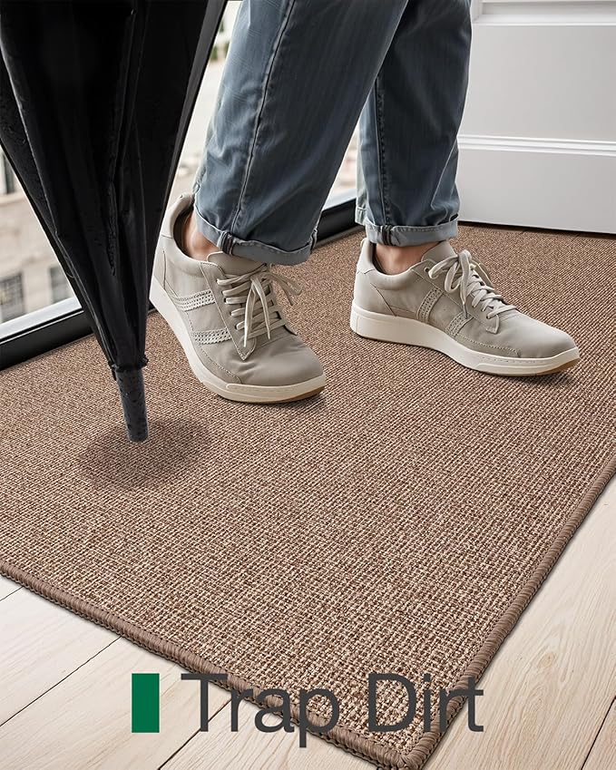 LUMI Indoor Door Mat 24"x36", Ultra Thin Low Profile Non-Slip Doormat for Home Entrance, Absorbent & Stain-Resistant Welcome Mats, Washable Entryway Mat for Front Door, Patio, Porch, Camel