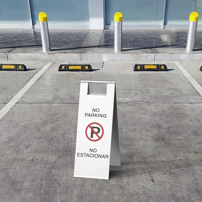 Stainless Steel No Parking Sign Portable Foldable Handle 2-Pack (Silver)