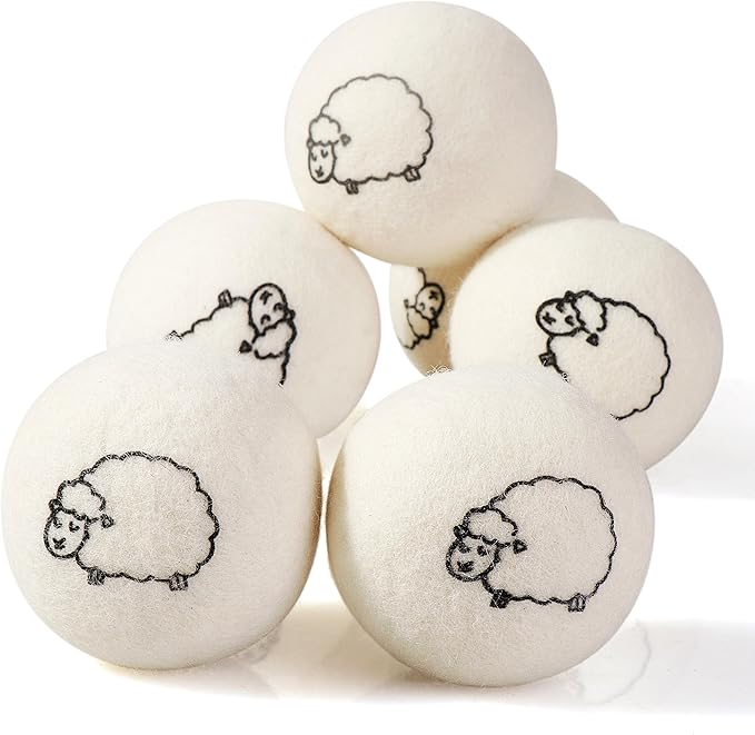 Hanamura 6 XXL Wool Dryer Balls - TÜV Tested 100% New Zealand Wool Balls for Dryer - Energy Saving & Baby-Safe Reusable Dryer Balls for Laundry - Non-Toxic Fabric Softener for WAD Free Laundry