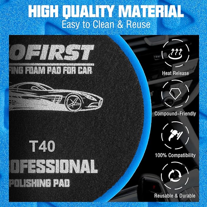 6 Inch Polishing Pad - 3Pcs Blue Polishing Pad - 6.5 Inch Face for 6 Inch 150mm Backing Plate - High-Density Buffing Sponge Pads for Car Buffer Polisher Compounding, Polishing & Waxing