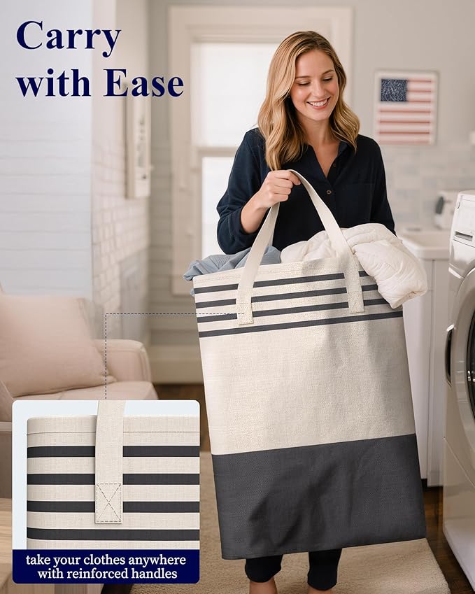 Kitsure Laundry Hamper - 2-Pack Collapsible Laundry Baskets with Well-Stitched Handles, Free-Standing Clothes Hamper with Rigid Top Edge for Household, Dorm Use, 2 x 75L, Black