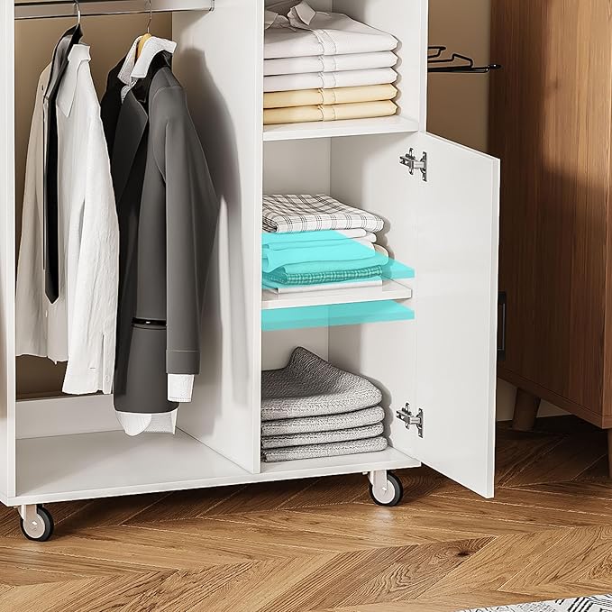 Rolling Ironing Board with Storage Cabinet, Multipurpose Wooden Ironing Cabinet with Wheels, Ironing Table with Heat-Resistant Sponge