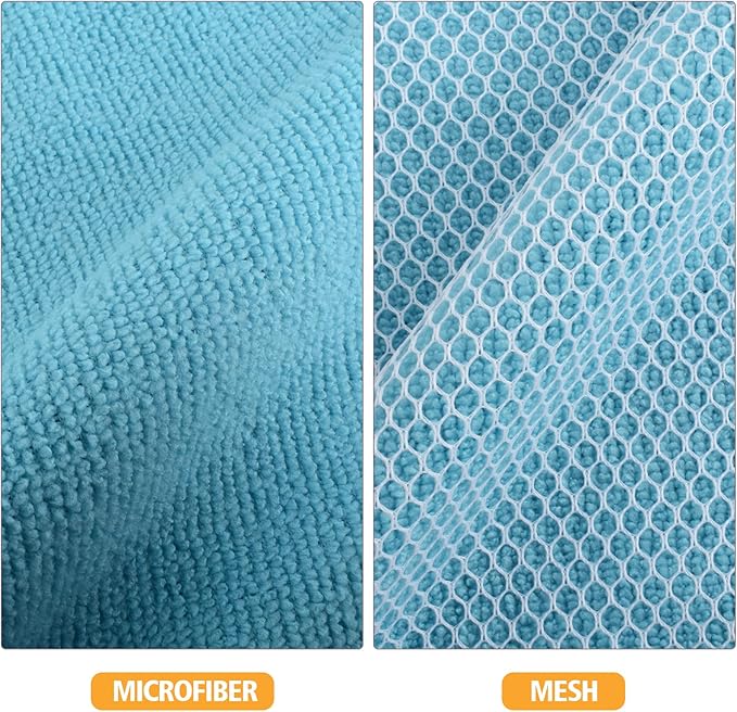 KinHwa Kitchen Washcloths for Dishes Absorbent Microfiber Dish Cloths Quick Dry Dish Rags with Poly Scour Scrub Side Ideal for Kitchen Cleaning (Blue, 7inchx7inch 9 Pack)
