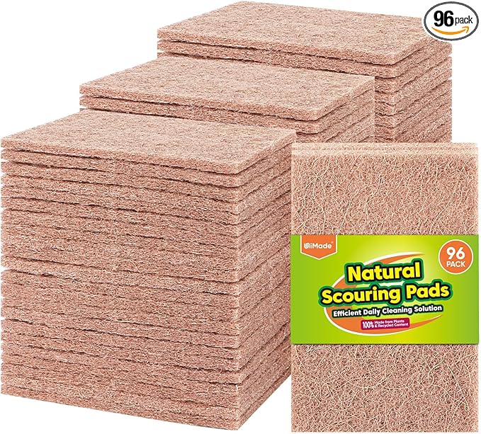 Natural Sisal Non-Scratch Scouring Pads, 96Pcs Plant Based Household Scour Pads for Kitchen, Garage and Outdoors, Cellulose Multipurpose Scrubbies for Cleaning