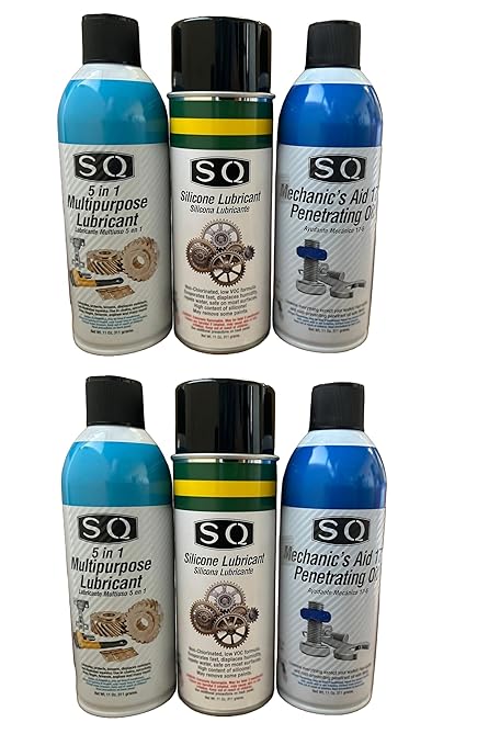SQ Lubricant Combo, SQ Mechanic's Aid 17-6 Penetrating Catalist, 5 in 1 Multipurpose Lubricant, Silicone Lubricant Heavy Duty (2)