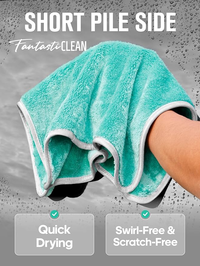 Fantasticlean Microfiber Car Detailing Towels, Car Drying Towel with Edge, Plush, Coral Fleece, 700GSM, 16" x 16", 6 Pack, Scratch-Free, Ultra Absorbent, Car RV Boat Home Cleaning (Grey and Green)