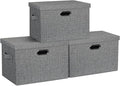 Large 17" 36 Quart Collapsible Stackable Storage Bins with Lids, 3 Packs Black and White Mix Linen Fabric Closet Boxes with Lids, Storage Cube Baskets Container Organizers (17x12x11)