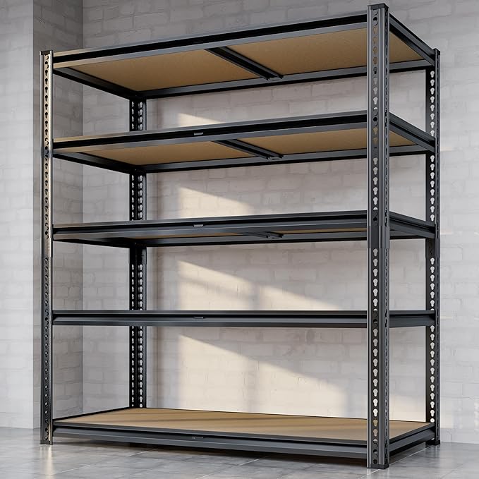 72"H Storage Shelves heavy duty, 2200LBS Garage Shelving, 5 Tier Metal Shelving Unit Adjustable Garage Shelves Utility Rack Shelf for Storage Warehouse Pantry Closet,40" W × 20" D × 72" H, Black, 2PCS