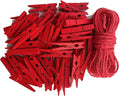 1.9 Inch Red Strong Wood Clothes Pins Hold Xmas Cards Papers Scrapbooking Gloves Socks Laundry Clip with Twine Pack 50