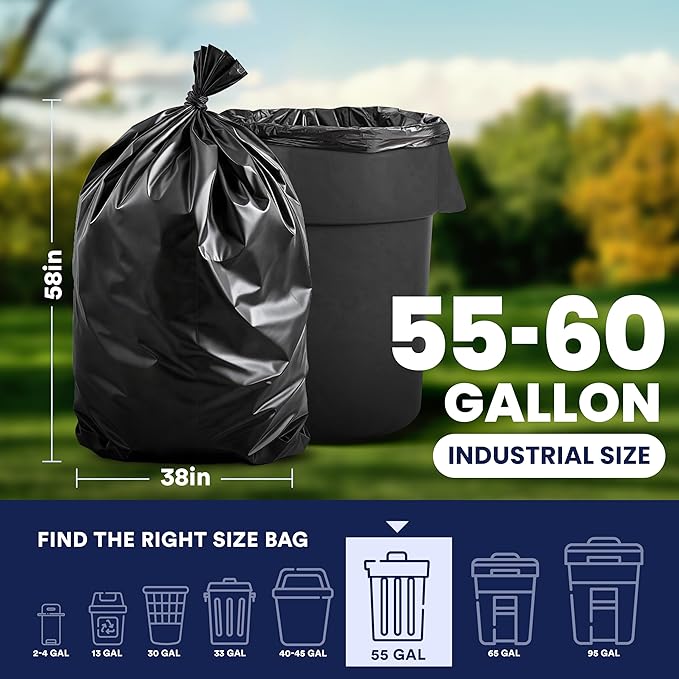 Plasticplace 55 Gallon Contractor Bags, Black, 38'' x 58'', 4 Mil, 32/Case