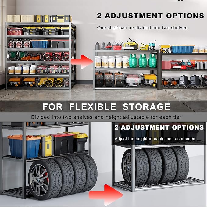 60" Wide Heavy Duty Garage Shelving Adjustable 6 Tier Garage Storage Shelves 3900LBS Metal Shelving Unit Industrial Utility Shelf, 84" H x 60" W x 24" D