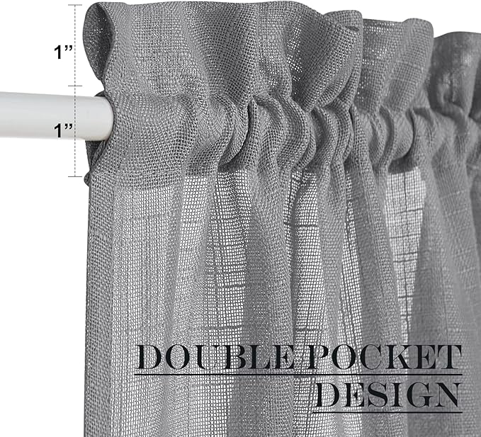 NICETOWN Semi Sheer Curtains 64 inches Long for Front French Door, Farmhouse Light Filtering Window Panels for Glass Office, Door Window Covering with Tieback, 26 Inches Wide, 1 Panel, Dark Grey