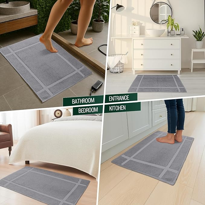 Pearl Linens Pack of 6 Washable Cotton Bath Mat 18x25 - Soft & Absorbent Quick Dry Bathroom Mat Set, Not Bathroom Rugs After Shower Mat, Terry Bath Tub Mat, 687 GSM Light Grey