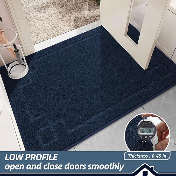 BEQHAUSE Door Mat 20" x 32", Non-Slip Door Mats Indoor Entryway Rugs Washable Low-Profile Absorbent and Stain Resist Floor Mats, Dog Door Mat for Front Back Door, Muddy Wet Shoes & Paws, Navy Blue
