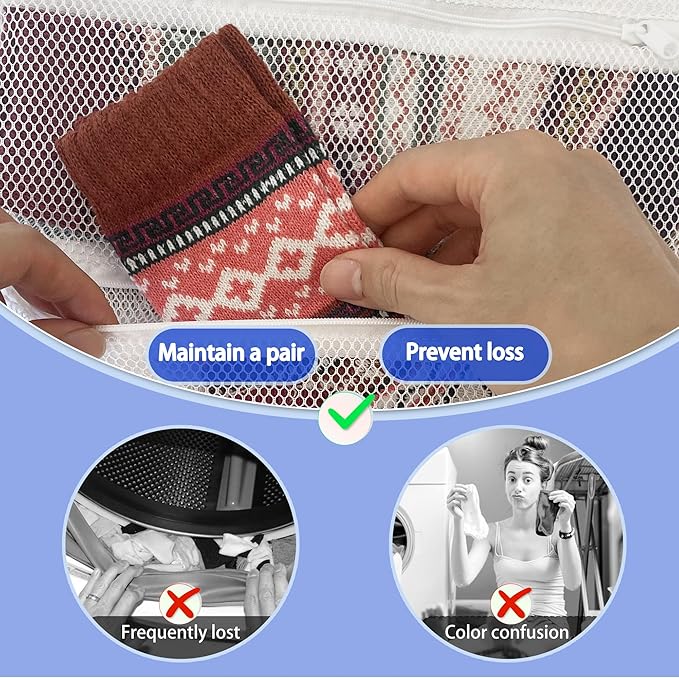 Mesh laundry bags for washing machine, can wash 10 pairs of socks, maintain shape, keep one pair,Laundry room organization suitable for socks and small items, 2pcs (Large)