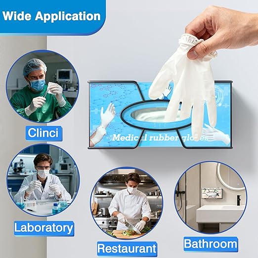 Glove Box Holder for Wall Mount, Disposable Glove Dispenser, Metal Box Organizer for Rubber Latex Gloves Facial Tissue