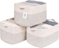 Medium and Large Woven Basket//With Handle, Used for Toys and Fabric Storage Basket used for Storing xl Storage Box, Decorative Storage Box Room 2pack (14L*10W*8.6H White/Black Line, 14Lx10Wx8.6H)