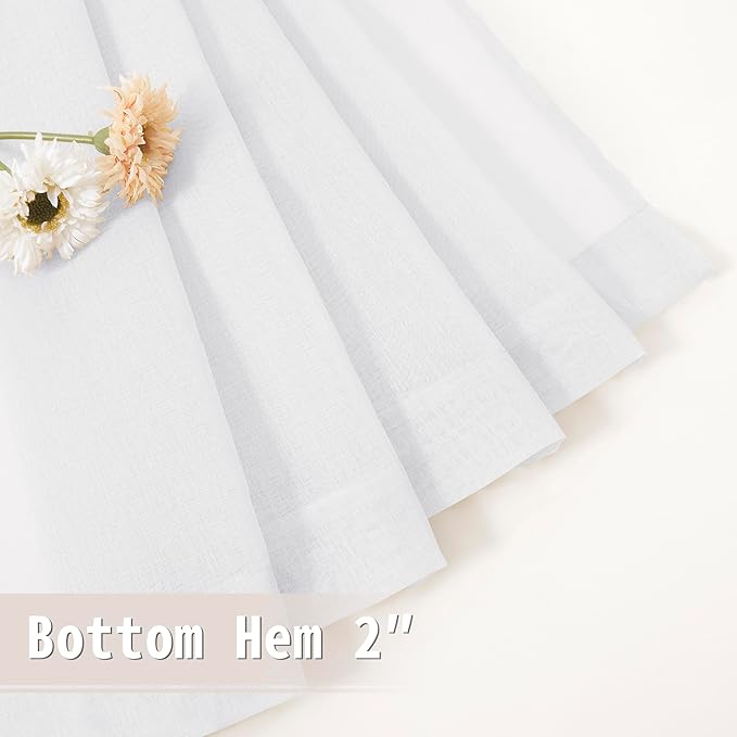 Tollpiz Sheer Door Curtains Closet Linen Textured Curtains Sheer Doorway Light Filtering Voile Rod French Door Pocket Curtain Patio Glass Door, 25 x 72 inches Long, White, Set of 1 Panel